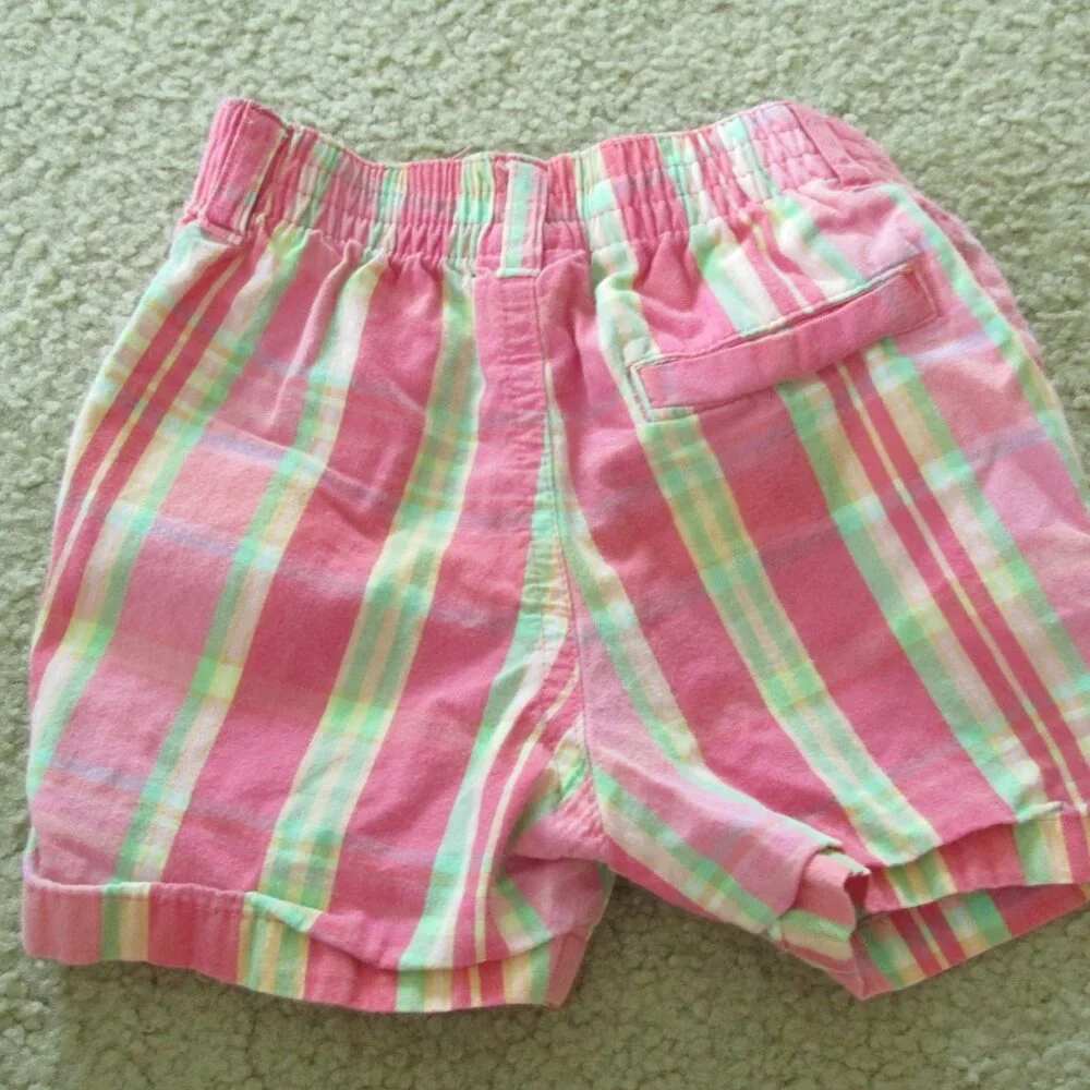 Circo Pull On Shorts‎ Toddler Girls Size 12M Pink Green Striped Elastic Bottoms